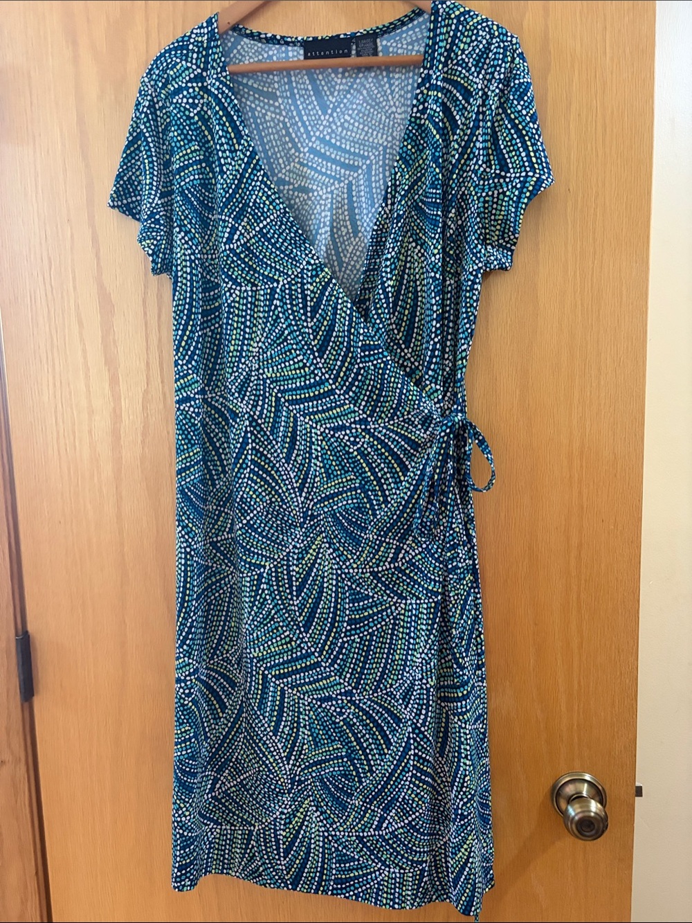 Teal & Navy Dot-Print Wrap Dress